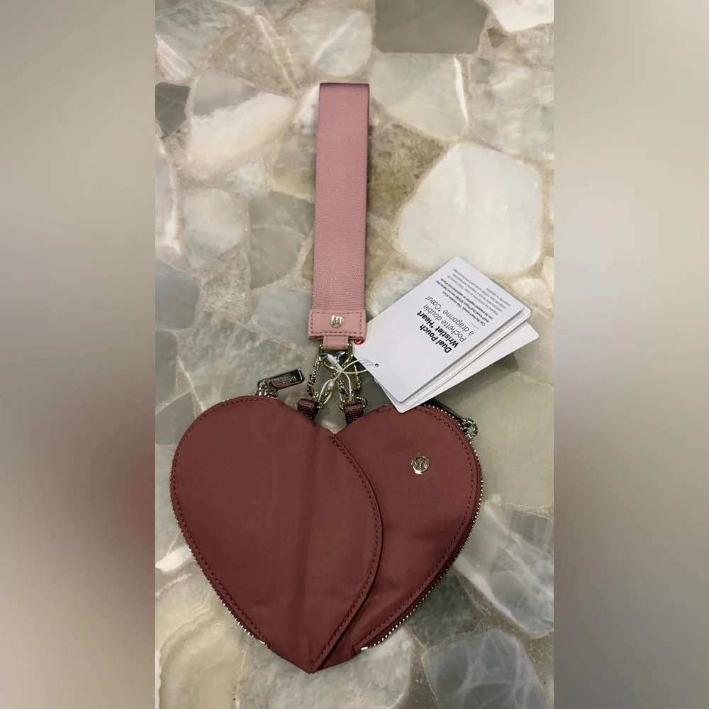 Lululemon Athletica NWT Heart Dual Pouch Spiced Chai/Pink Haze/Gold